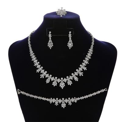 China Full Necklace Classic Zirconia Wedding Style 4pcs Jewelry Sets For Women Party, Luxury Dubai Nigeria CZ Crystal Bridal Set for sale