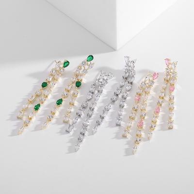 China 2022 European Emerald Green Long Crystal Diamond Geometric Glass Earrings BOHEMIA Earring Rhinestone Tassel Earrings for sale