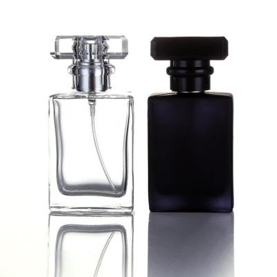 China Empty Glass Perfume Bottle 50ml Square Perfume Bottle Crimp Neck Perfume Bottle Spray for sale