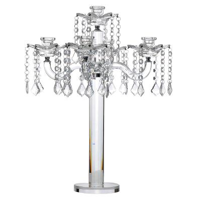 China Crystal Clear Glass Centerpieces Candlestick For Wedding Europe Style Wholesale Candle Holder Table With Five Candles for sale