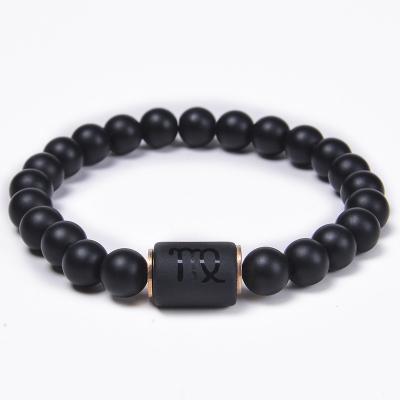 China Hot Black 2021 12-Character Natural Stone Casual/Sporty Agate Bracelet Beaded Lovers Bracelet With 12 Planetary Characters for sale