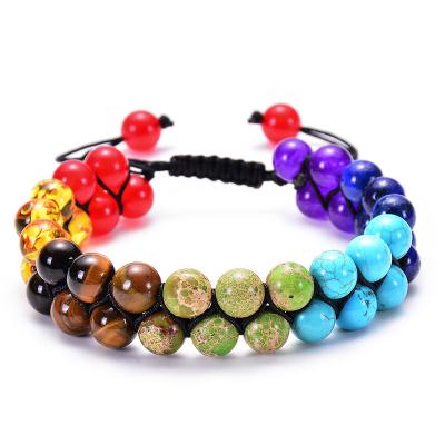 China New Cute Colorful Upper 7 Chakra Beaded Double Row Bracelet Stone 7 Woven Chakra Lovers Bracelet By Natural Double Row for sale