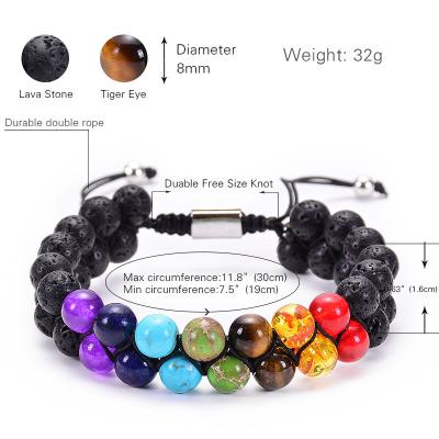 China 2021 Trend Seven Chakra Double Bead Bracelet Stone Cute Top Natural Agate Woven Double Row Adjustable Bracelet for sale