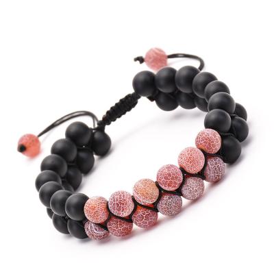 China Cute natural stone 2021 stone grinding row double bead adjustable woven bracelet agate double layer bracelet for sale