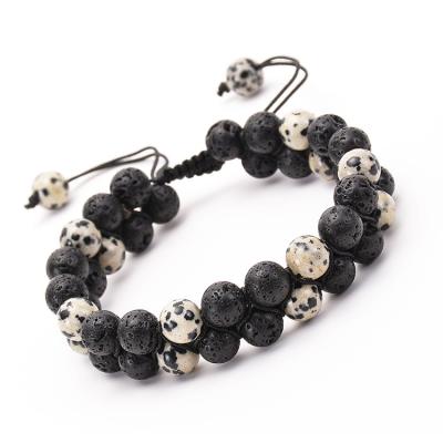 China 2021 Cute Natural Stone Energy Double Wound Lava Rock Double Row Bracelet Braided Adjustable Hand String for sale