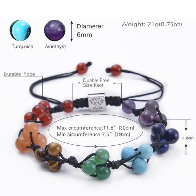 China 2021 Cute Chakra Beads Woven Bracelet Adjustable Agate Crystal Yoga Beads Bracelet Tree of Life Bracelet for sale