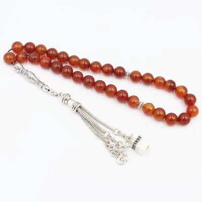 China 33 12MM Muslim Punk Natural Rosary Stone Agate Rosary Stone Tassel Mixed Monochrome Religious Necklace for sale