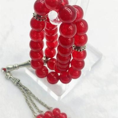 China Fashionable Top Dark Red Natural Stone Agate Muslim Tassel Rosary String 33 12MM Prayer Beads for sale