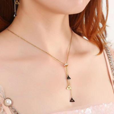 China 2021 New Fashion Trendy Set Necklace Triangle Tassel Necklace 18K Stainless Steel Gold Plating for sale