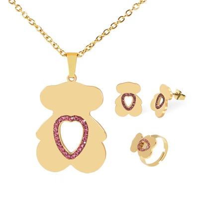 China 2021 Bear Punk Animal Set Stainless Steel Necklace Earring Set Diamond Inlaid 18K Vacuum Plated High Quality for sale