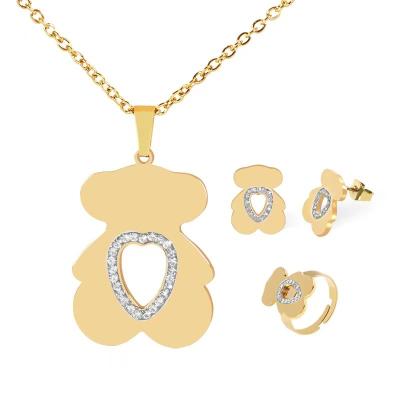 China 2021 TRENDY Top Bear Animal Set Stainless Steel Necklace Earring Set Diamond Inlaid 18K Vacuum Plated for sale