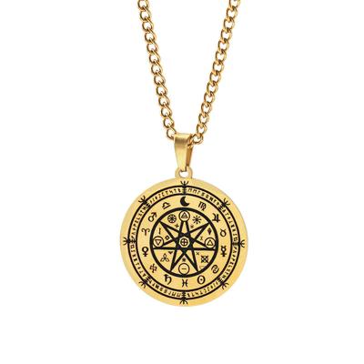 China Hot Selling Hiphop Protector Men's Stainless Steel Wiccan 12 Divinations Star Moon Time Wheel Necklace for sale