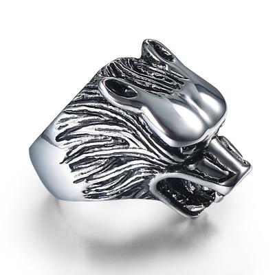 China New Fashion CLASSIC Animal Modeling Custom Men's Steel Ring Wolfhead Titanium Steel Ring Retro Steel Ring Wholesale Cool for sale