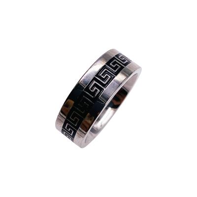 China CLASSIC European and American classic men's stainless steel ring black drop oil mirror timeless quality for sale