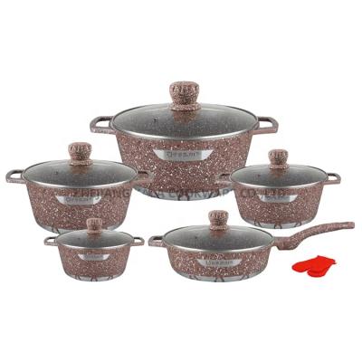 China 12pcs marble non stick cookware sets non stick frying pan with lid cookware nonstick cookware soft touch handle cooking pots for sale