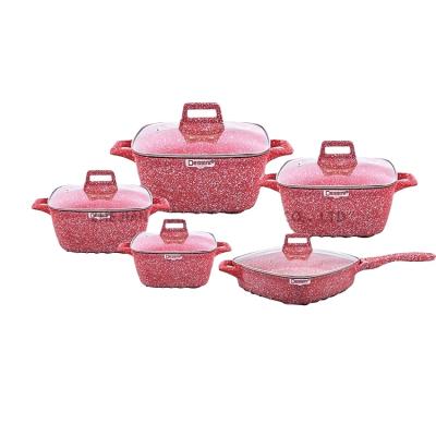 China square shape non stick cookware sets non stick frying pan cookware parts marble stone cookware no oil fry pan cooking pots for sale