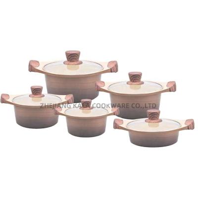 China wooden cookware non stick cookware sets aluminium cooking pot set marble aluminium cookware utensils set kitchen for sale