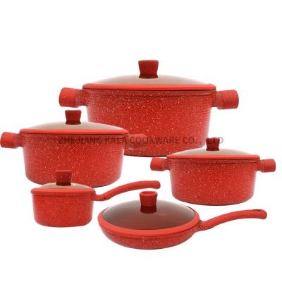 China oil free frying pan marble cookware non stick cookware sets aluminium cooking pot set with silicon cookware parts Wholesale for sale