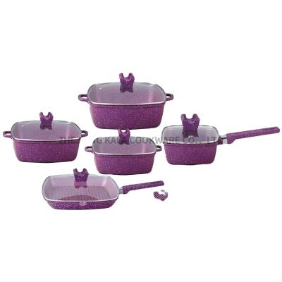 China 16pcs non stick cookware sets non stick marble cookware set aluminium cooking pot set nonstick cookware soft touch hand for sale