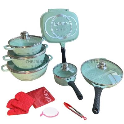 China Dessini 23pcs non stick cookware sets non stick frying pan cooking pot marble stone cookware with cookware parts for sale