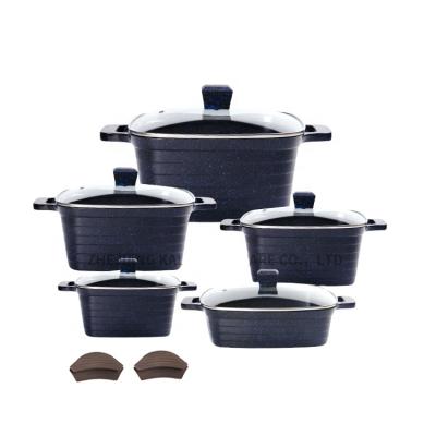 China 10pcs square shape cookware non stick cookware sets non stick granite pot cookware set aluminum cooking pot for sale