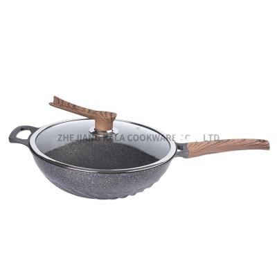 China 32cm wok frying pan with lid cookware kitchen frying pan induction cookware marble cooking pots and pan cookware manufacturers for sale