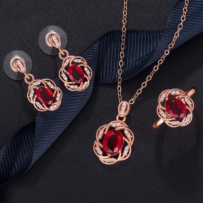 China Conjunto De Plata Rubi 925 Sterling Ruby Silver 925 Pendant Set Certificate Rose Gold 14K CZ FASHIONABLE Bridal Zircon Wedding Rings for sale