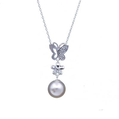 China FASHIONABLE 925 Sterling Silver Pendant Necklace Pearl Butterfly Necklaces for sale