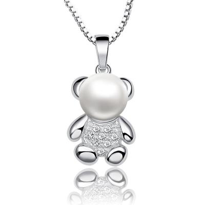 China Very cute FASHIONABLE 8MM pearl necklace in 925 silver pearl pendant silver bear 925 silver necklace for sale