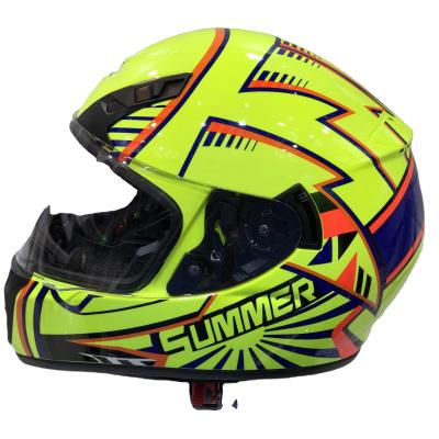 China 2022 luxury new design wholesale integrated green color full face motorcycle helmet with graphic and black sun visor for sale