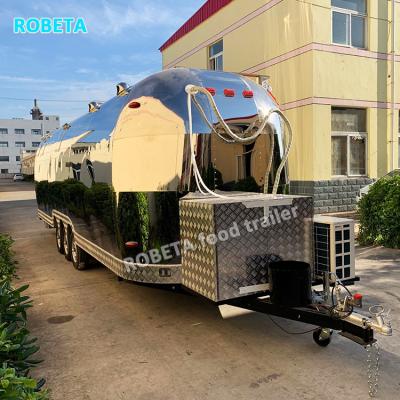 China Van Air Stream Mobile Food Trailer Stainless Steel Mobile Food Truck Vegetable Processing Plant Large Concession Trailer for sale