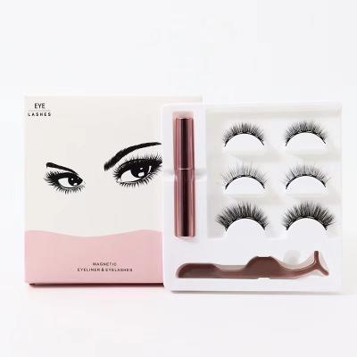 China Long Natural Magnetic Liquid Eyeliner False Eyelashes Set Magnetic Liquid Eyeliner 3 Pairs Magnetic Absorption Glueless Eyelashes for sale