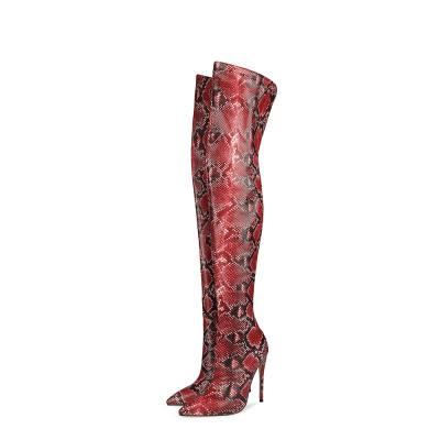 China 2021 Autumn New Thermal Women's Boots Snakeskin Thigh High Boots Women's Shoes Knee Boots Women's Shoes for sale