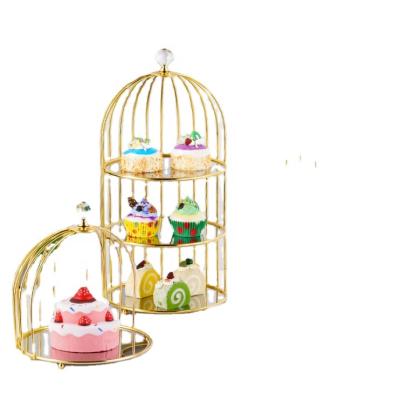 China Best Selling Metal Birdcage Cake Stand Metal Mirror Makeup Rack Table Top Storage Dish for sale