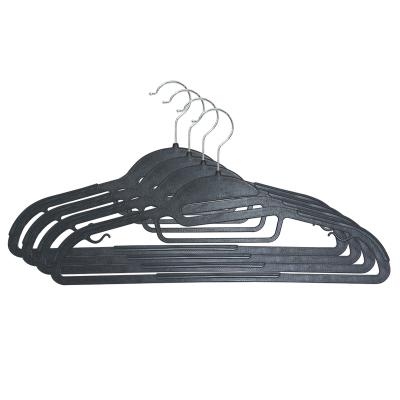 China Factory direct sale 1pcs stocked black plastic clothing hangers with metal hook for sale