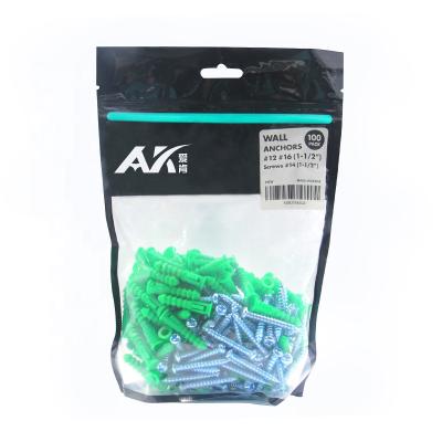 China 2021 New Design 100pcs Green Plastic Pan And Phillips Screw Anchor Kit Value Packed By Polybag for sale