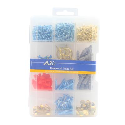 China Flat material 662pcs diy kit different size hook screws picture hanger nail assortment in pp box for sale