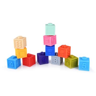 China Toy Amazon Hot Sale 3D Soft Silicone Rubber Teether Baby Building Blocks Educational Toys for sale