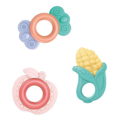 China Soft Toy 3 In One Candy Corn Apple Shape Teethers Silicone Set Toys Babies for sale