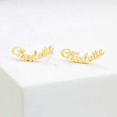 China TRENDY 925 Sterling Silver Personalized Custom Name Letter Gold Plated Stud Earrings for sale