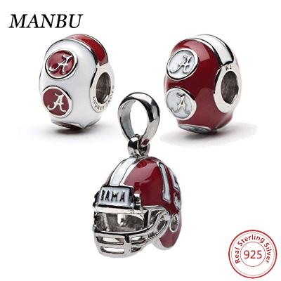 China Football Team Charm Alabama Three Tide Crimson Enamel Beads 925 Sterling Silver Jewelry 08099 for sale