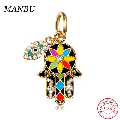 China 925 hamsa jewelry 925 hamsa jewelry 18k gold evil eye enamel multi color sterling silver charms 08067 for sale