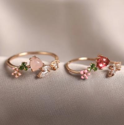 China Nickel Free Hot Selling Tasty Stackable Rose Flower Group Stone Adjustable Diamond Rings Open Ring For Women for sale