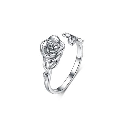 China Popular Nickel Free 925 Sterling Silver Rose Flower Open Ring For Women for sale