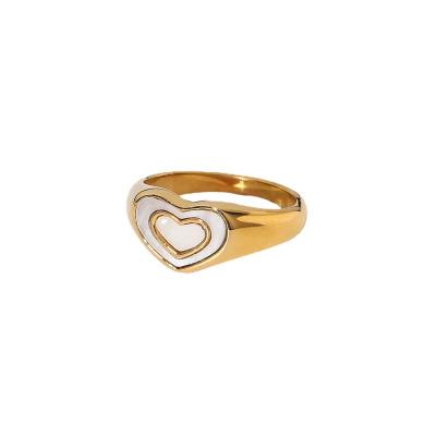 China Nickel Free Fashion 18k Gold Plated Love Heart Ring Stainless Steel Metal Peach Heart Ring for sale