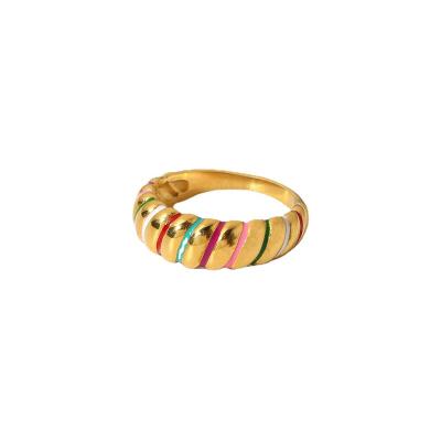 China Nickel Free Minimalist Stackable Ring 18k Stainless Steel Gold Plated Crescents Colorful Rings For Women for sale