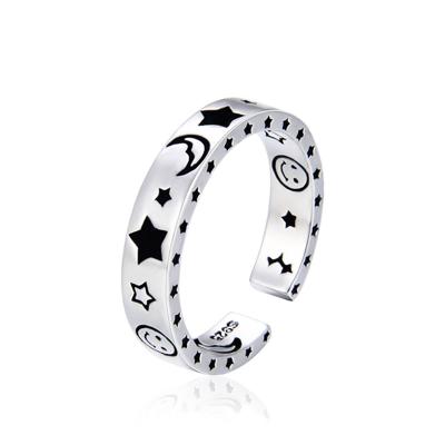 China Simple Design Durable Adjustable Silver Ring Minimalist Vintage Moon Star Ring for sale