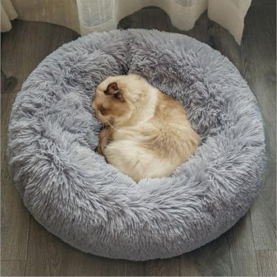 China Waterproof Soothing Shaggy Mat Vegan Faux Fur Pet Bed Deep Sleep Donut Cuddler Dog Bed for sale