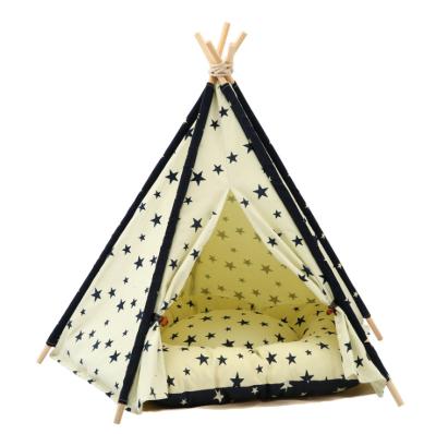 China Wholesale Sustainable Soft Foldable Star Print Canvas Dog Tent Teepee for sale