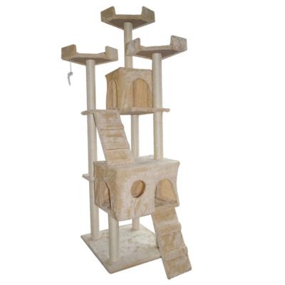 China Eco-Friendly Stocked Luxury Indoor Application Plush Sisal Rope Pet Cat Treehouse for sale